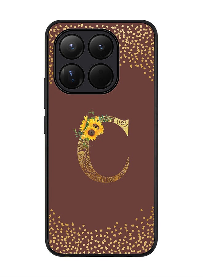 For Xiaomi 15T Case,Slim fit Camera Protection, Shockproof Thin Phone cover  - Custom Floral Monogram - C  (Brown )